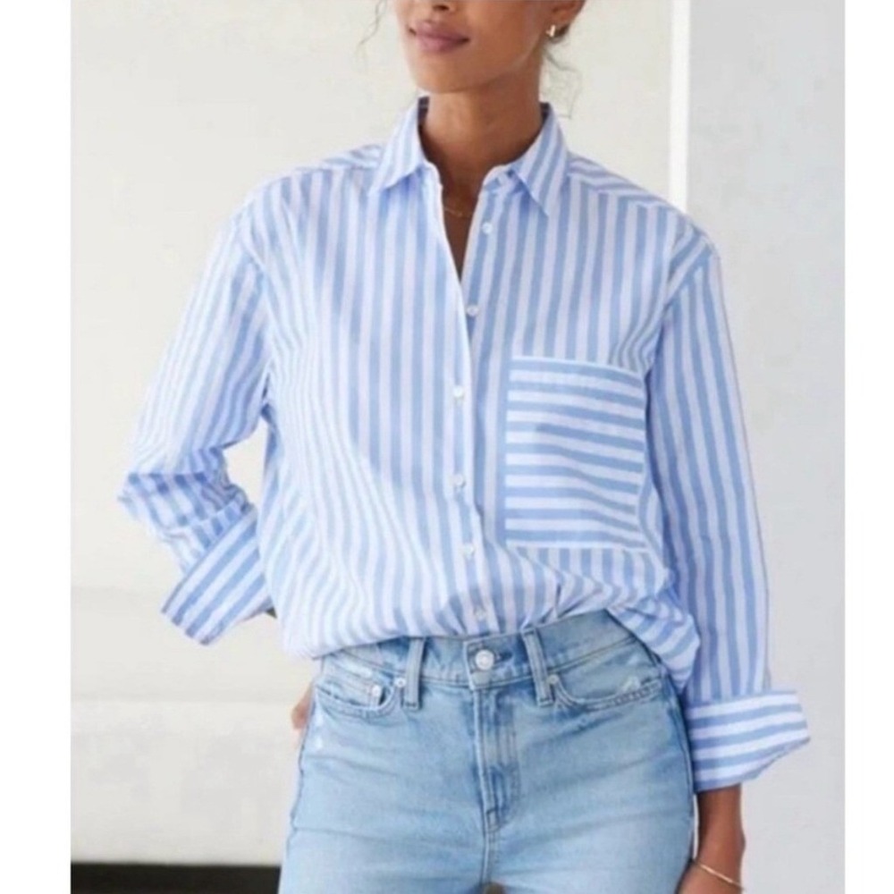 AYR Button Down The Deep End Size M Blue White Striped Coastal Preppy Shirt